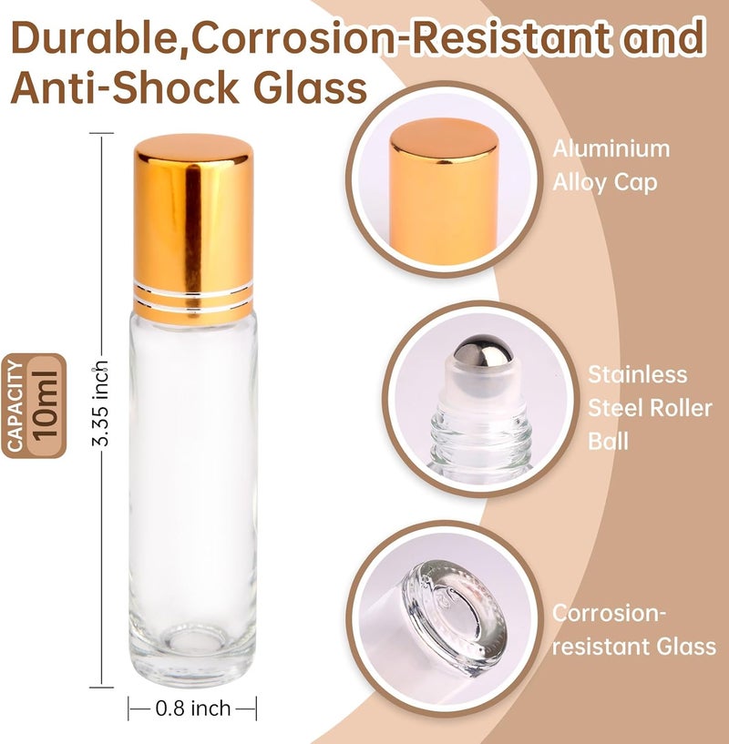 inice 12 Pack Essential Oil Roller Bottles 10ml Clear Glass Bottles Stainless Steel Roll On Ball Metal Cap for Daily Care - Image 2